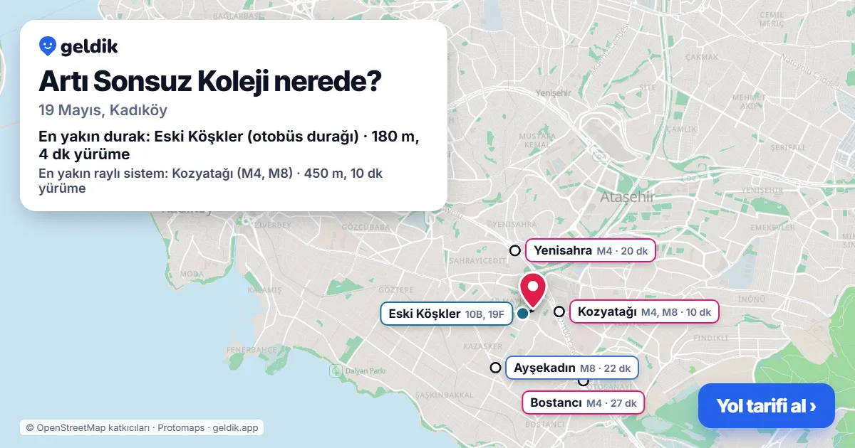 Artı Sonsuz Koleji nerede: haritada konumu ve en yakın duraklar, yürüme süreleriyle