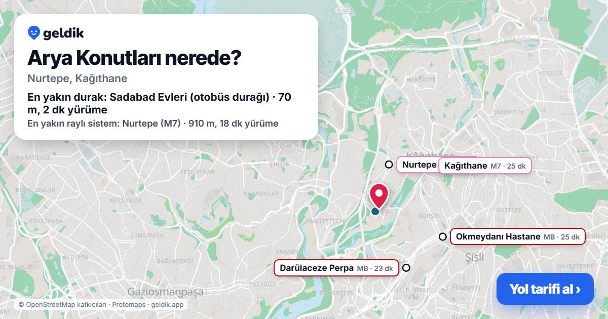 Where is Arya Konutları: map with its location and the nearest stops, with walking times
