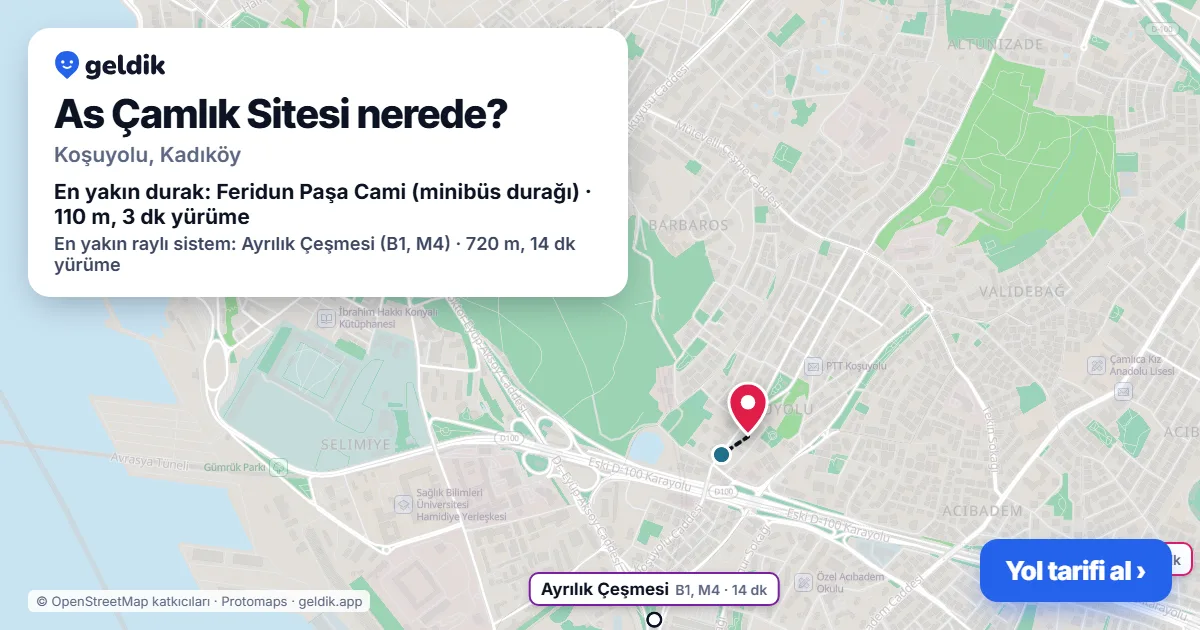 Where is As Çamlık Sitesi: map with its location and the nearest stops, with walking times