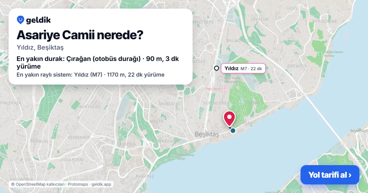 Where is Asariye Camii: map with its location and the nearest stops, with walking times