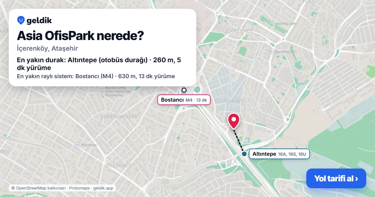 Where is Asia OfisPark: map with its location and the nearest stops, with walking times