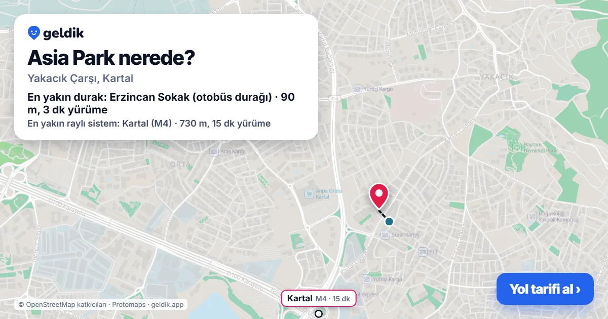 Where is Asia Park: map with its location and the nearest stops, with walking times