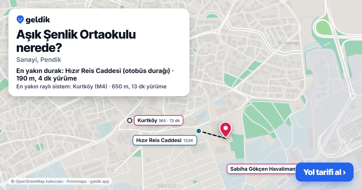 Aşık Şenlik Ortaokulu nerede: haritada konumu ve en yakın duraklar, yürüme süreleriyle
