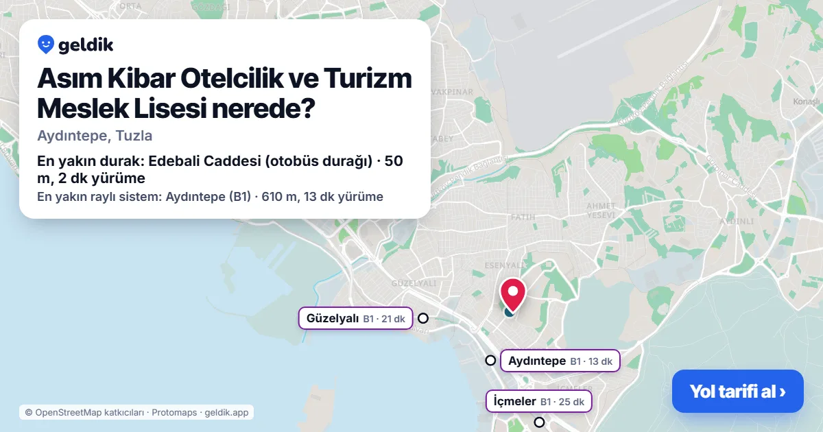 Asım Kibar Otelcilik ve Turizm Meslek Lisesi nerede: haritada konumu ve en yakın duraklar, yürüme süreleriyle