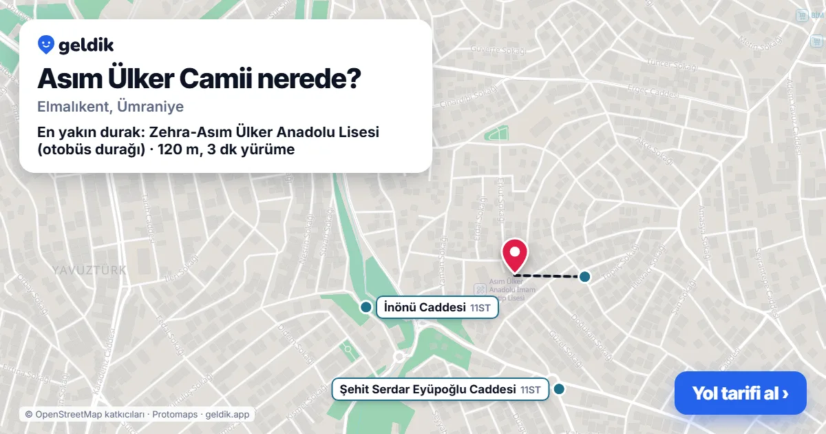 Asım Ülker Camii nerede: haritada konumu ve en yakın duraklar, yürüme süreleriyle