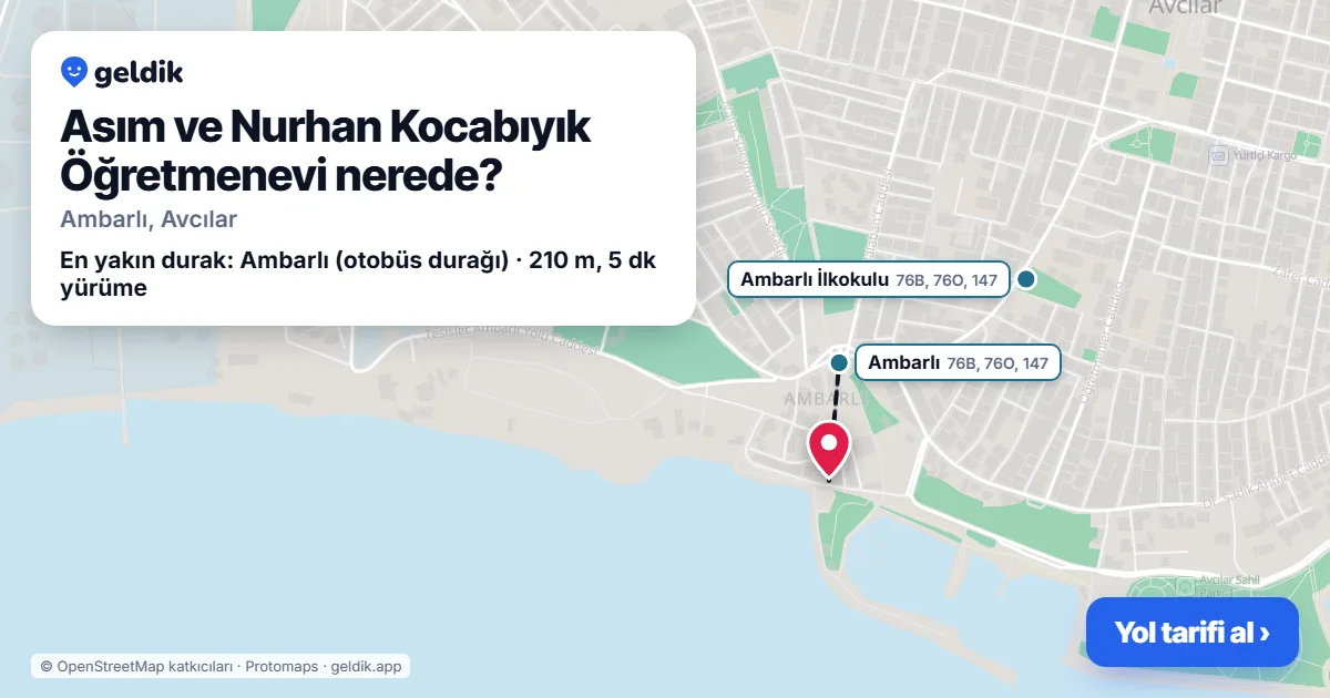 Asım ve Nurhan Kocabıyık Öğretmenevi nerede: haritada konumu ve en yakın duraklar, yürüme süreleriyle