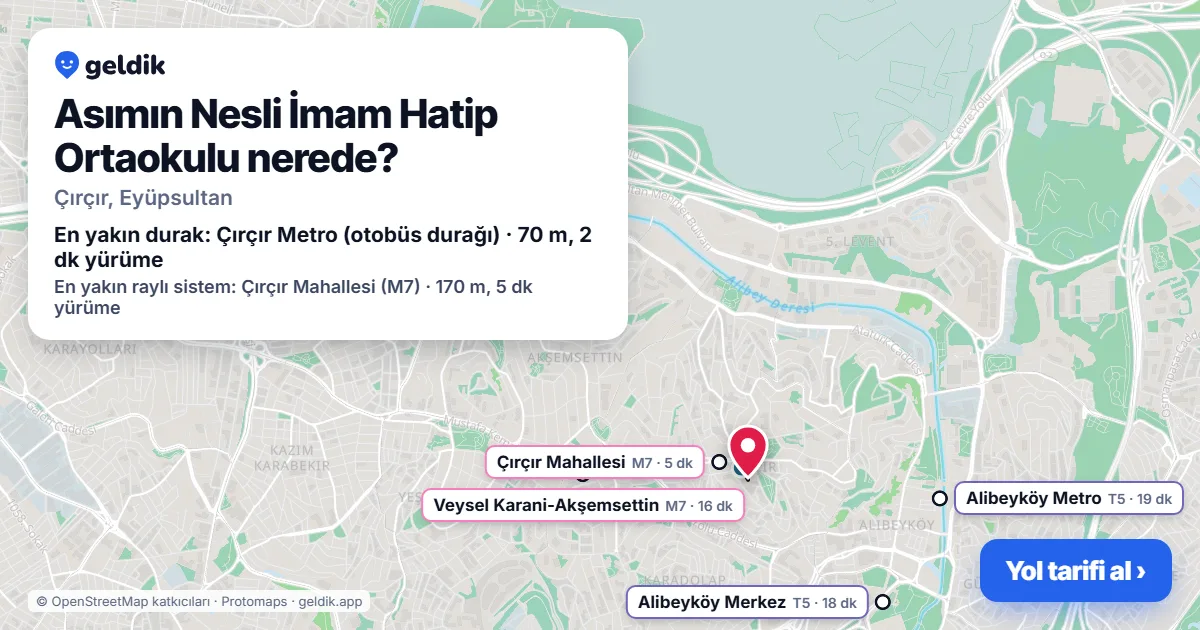 Asımın Nesli İmam Hatip Ortaokulu nerede: haritada konumu ve en yakın duraklar, yürüme süreleriyle