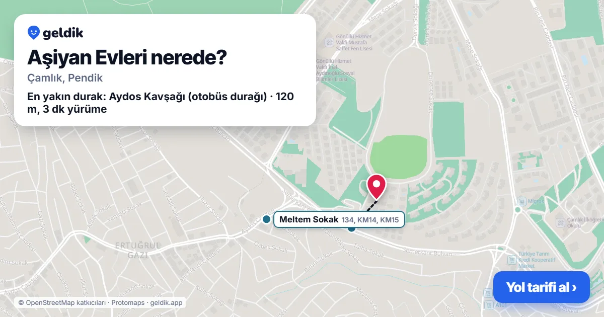 Aşiyan Evleri nerede: haritada konumu ve en yakın duraklar, yürüme süreleriyle
