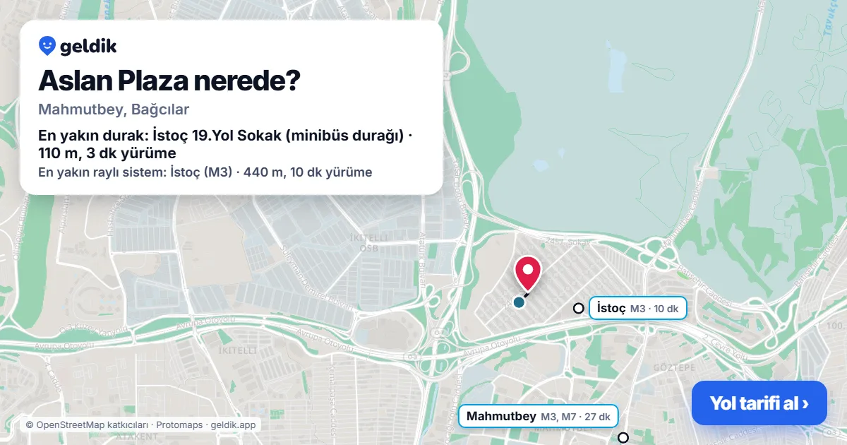 Where is Aslan Plaza: map with its location and the nearest stops, with walking times