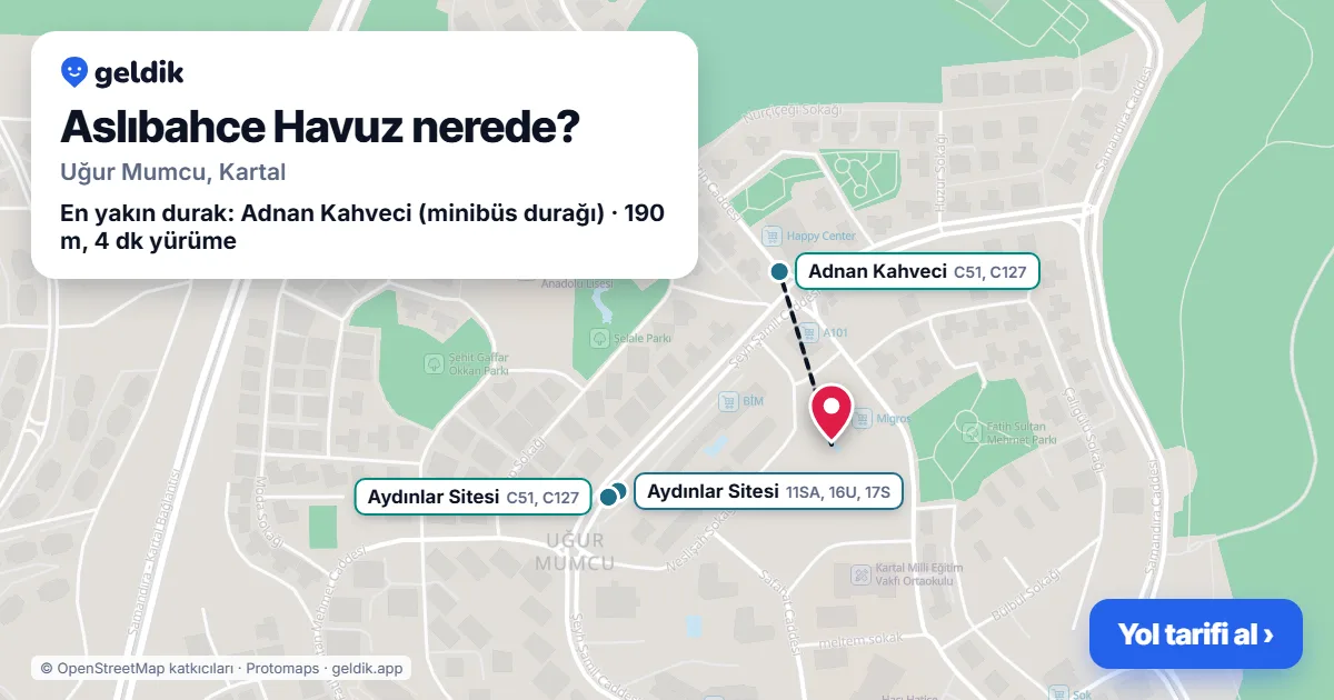 Aslıbahce Havuz nerede: haritada konumu ve en yakın duraklar, yürüme süreleriyle