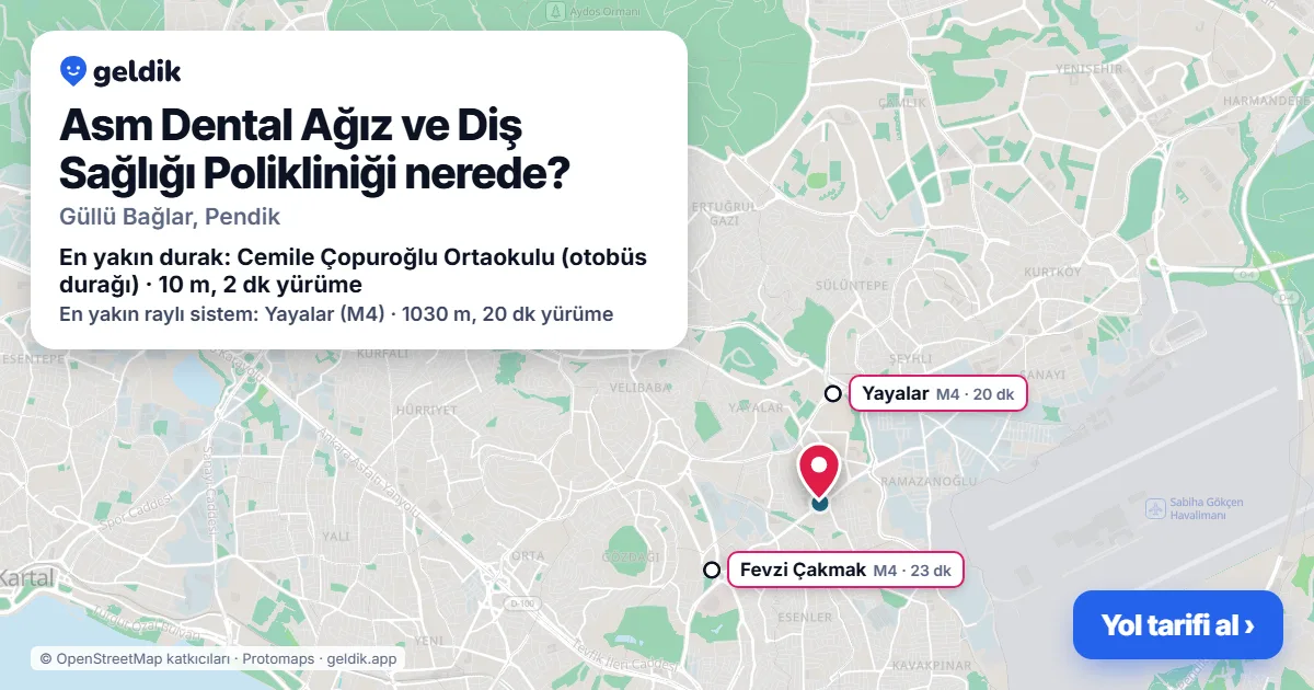 Where is Asm Dental Ağız ve Diş Sağlığı Polikliniği: map with its location and the nearest stops, with walking times