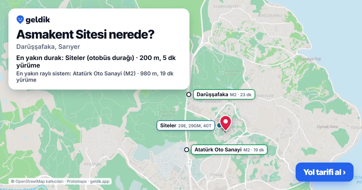Where is Asmakent Sitesi: map with its location and the nearest stops, with walking times