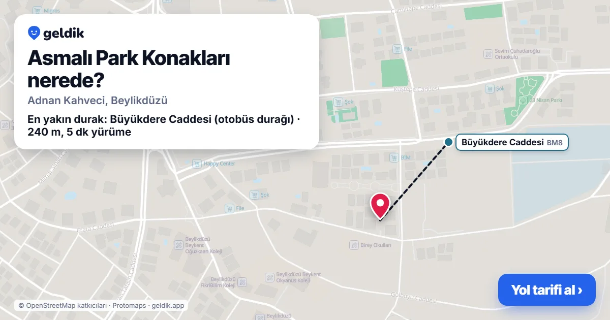Asmalı Park Konakları nerede: haritada konumu ve en yakın duraklar, yürüme süreleriyle