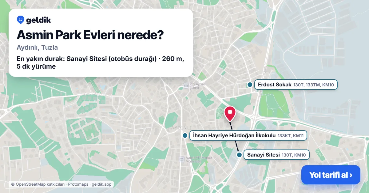 Asmin Park Evleri nerede: haritada konumu ve en yakın duraklar, yürüme süreleriyle