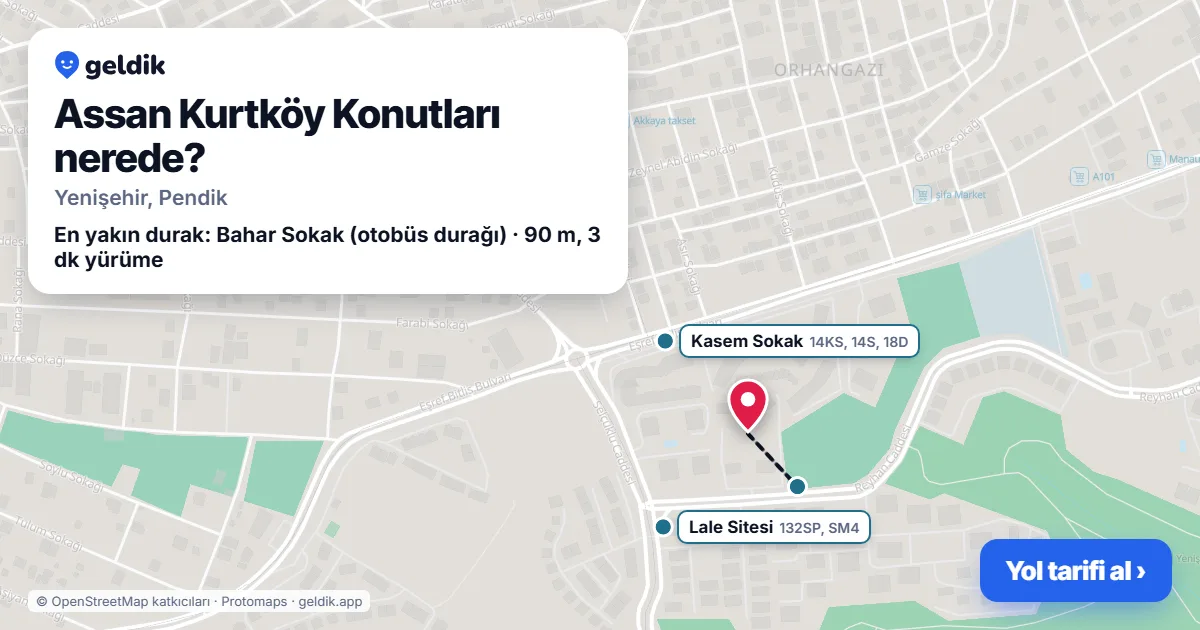 Assan Kurtköy Konutları nerede: haritada konumu ve en yakın duraklar, yürüme süreleriyle