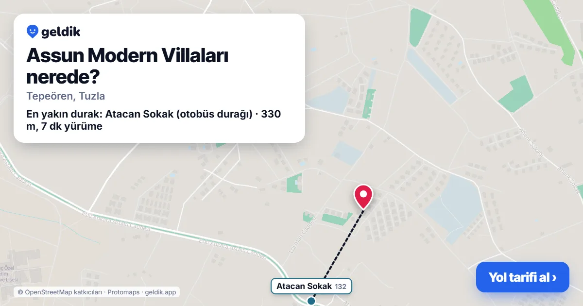 Assun Modern Villaları nerede: haritada konumu ve en yakın duraklar, yürüme süreleriyle