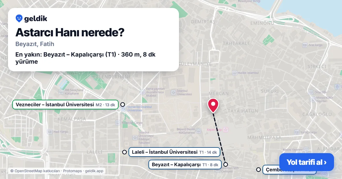 Astarcı Hanı nerede: haritada konumu ve en yakın duraklar, yürüme süreleriyle