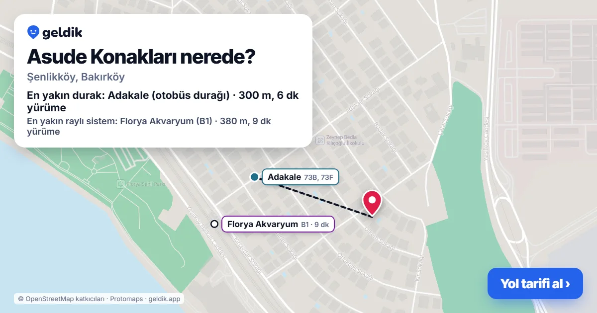 Where is Asude Konakları: map with its location and the nearest stops, with walking times