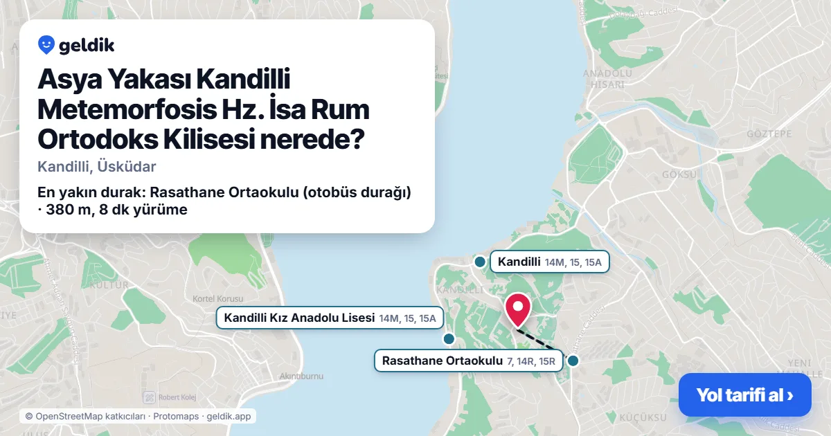 Where is Asya Yakası Kandilli Metemorfosis Hz. İsa Rum Ortodoks Kilisesi: map with its location and the nearest stops, with walking times