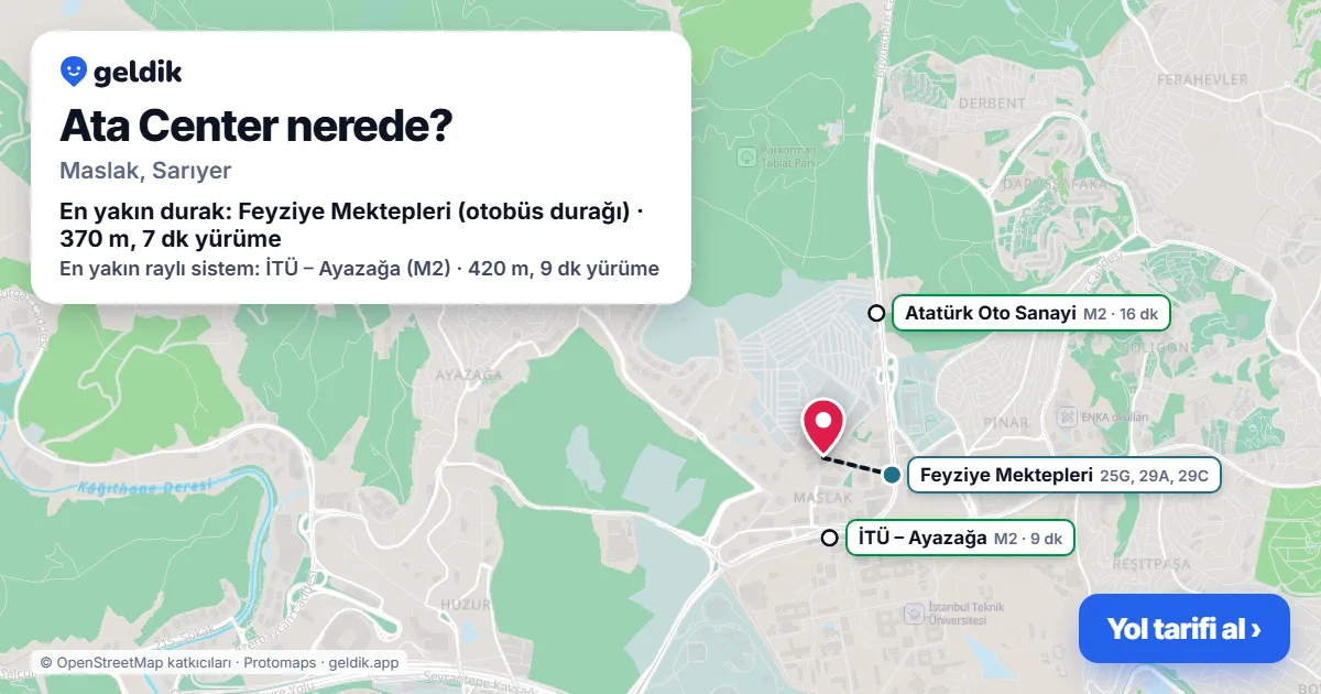 Where is Ata Center: map with its location and the nearest stops, with walking times