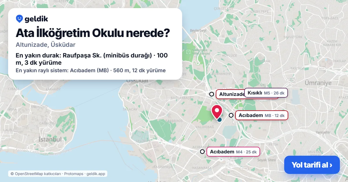 Ata İlköğretim Okulu nerede: haritada konumu ve en yakın duraklar, yürüme süreleriyle