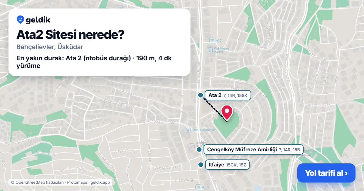 Where is Ata2 Sitesi: map with its location and the nearest stops, with walking times