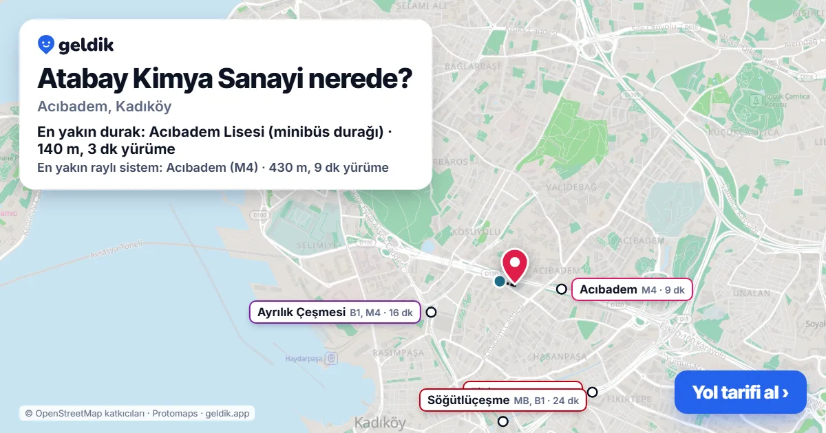Atabay Kimya Sanayi nerede: haritada konumu ve en yakın duraklar, yürüme süreleriyle