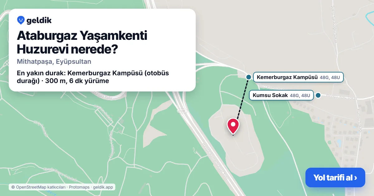 Ataburgaz Yaşamkenti Huzurevi nerede: haritada konumu ve en yakın duraklar, yürüme süreleriyle