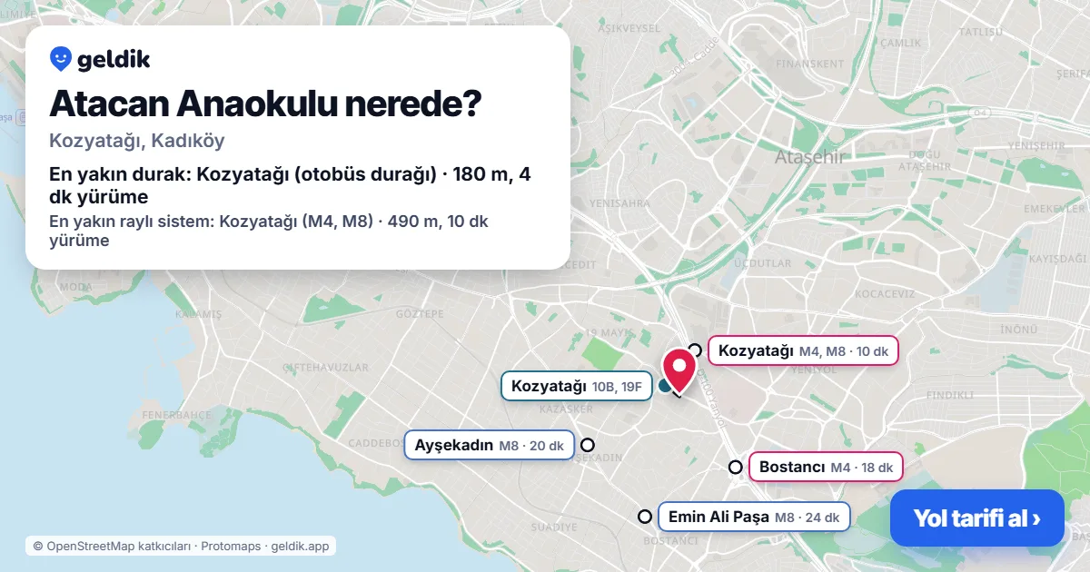 Where is Atacan Anaokulu: map with its location and the nearest stops, with walking times