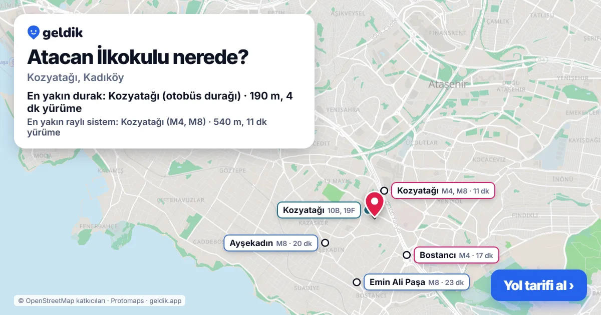 Atacan İlkokulu nerede: haritada konumu ve en yakın duraklar, yürüme süreleriyle