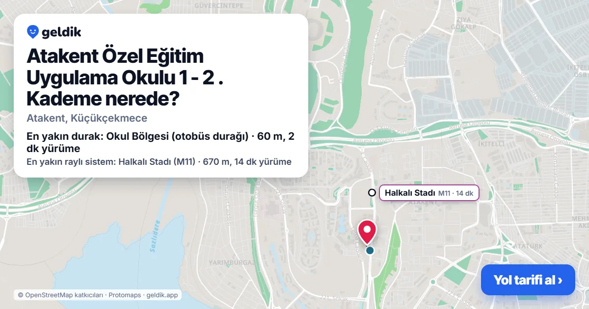 Atakent Özel Eğitim Uygulama Okulu 1 - 2 . Kademe nerede: haritada konumu ve en yakın duraklar, yürüme süreleriyle