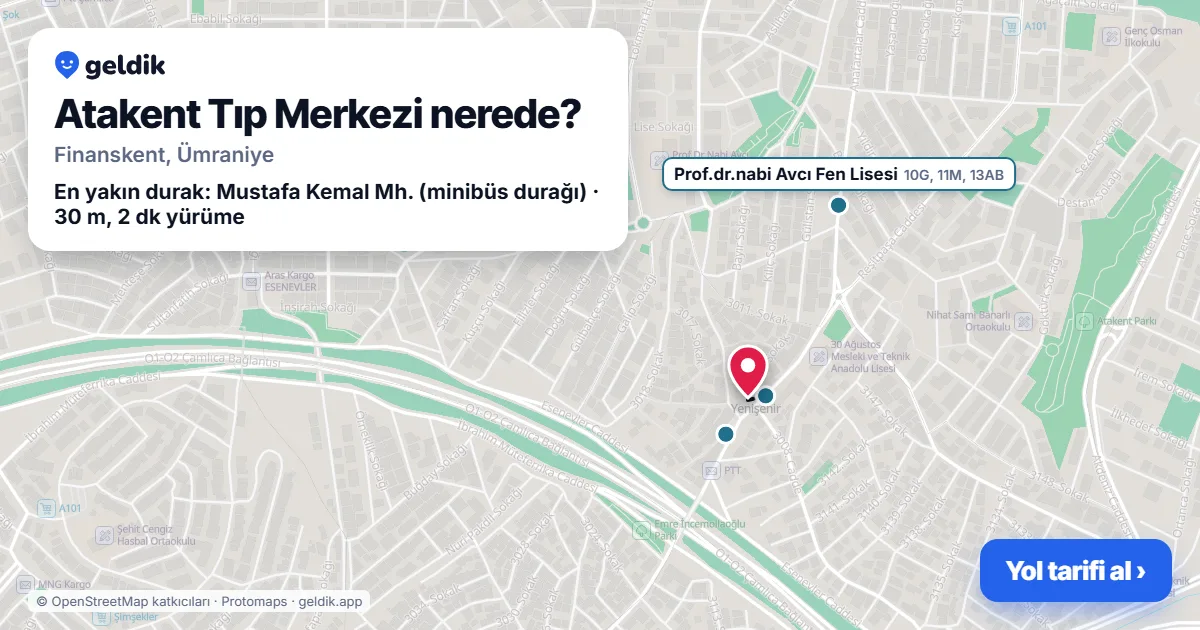 Atakent Tıp Merkezi nerede: haritada konumu ve en yakın duraklar, yürüme süreleriyle