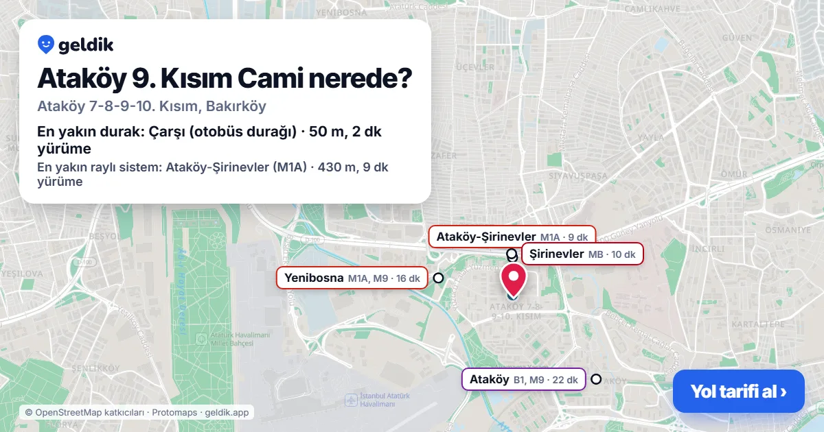 Ataköy 9. Kısım Cami nerede: haritada konumu ve en yakın duraklar, yürüme süreleriyle