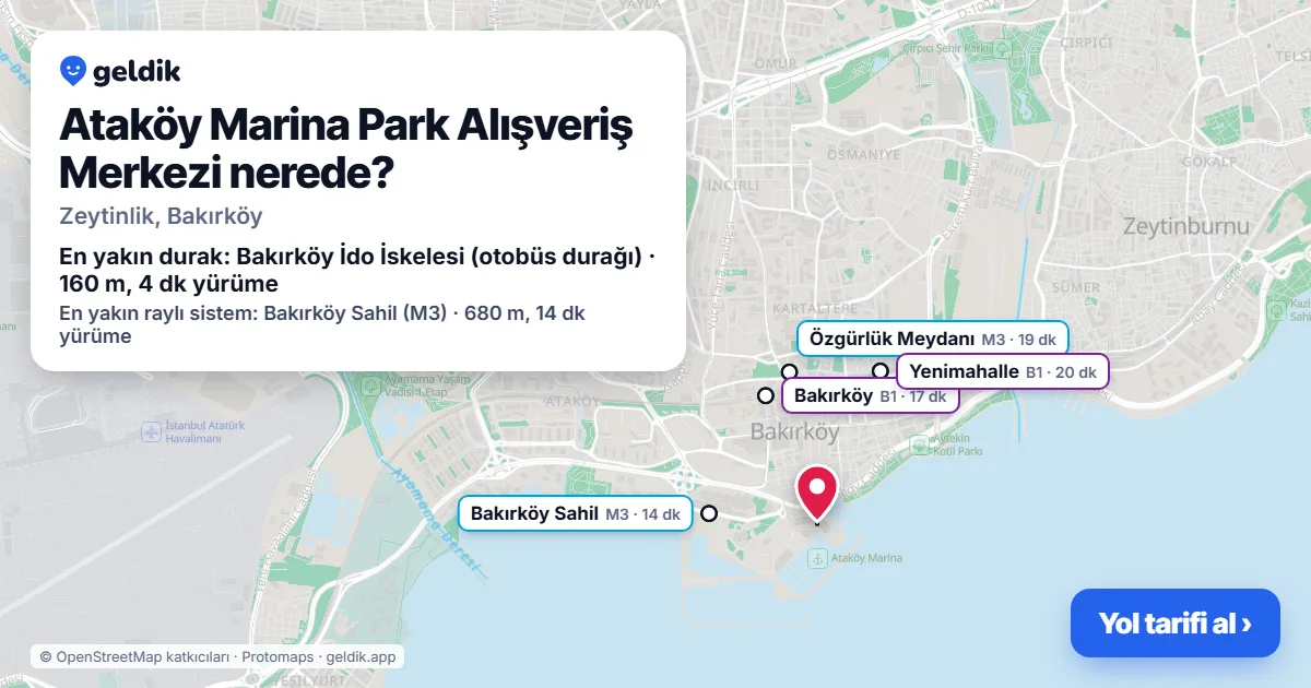 Where is Ataköy Marina Park Alışveriş Merkezi: map with its location and the nearest stops, with walking times