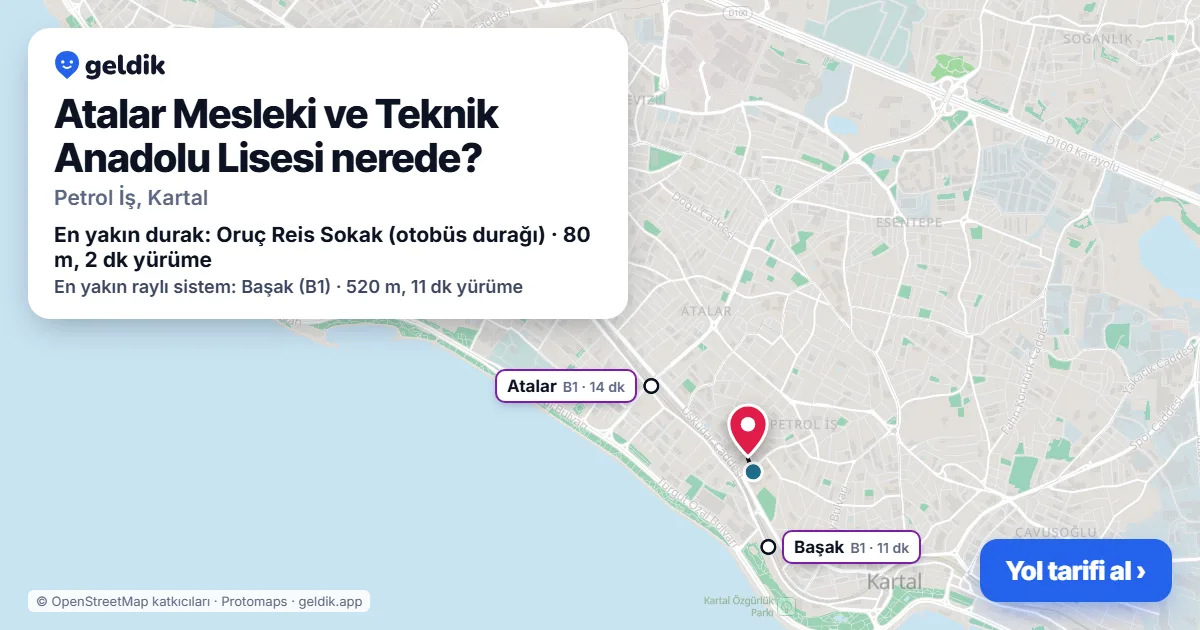 Atalar Mesleki ve Teknik Anadolu Lisesi nerede: haritada konumu ve en yakın duraklar, yürüme süreleriyle