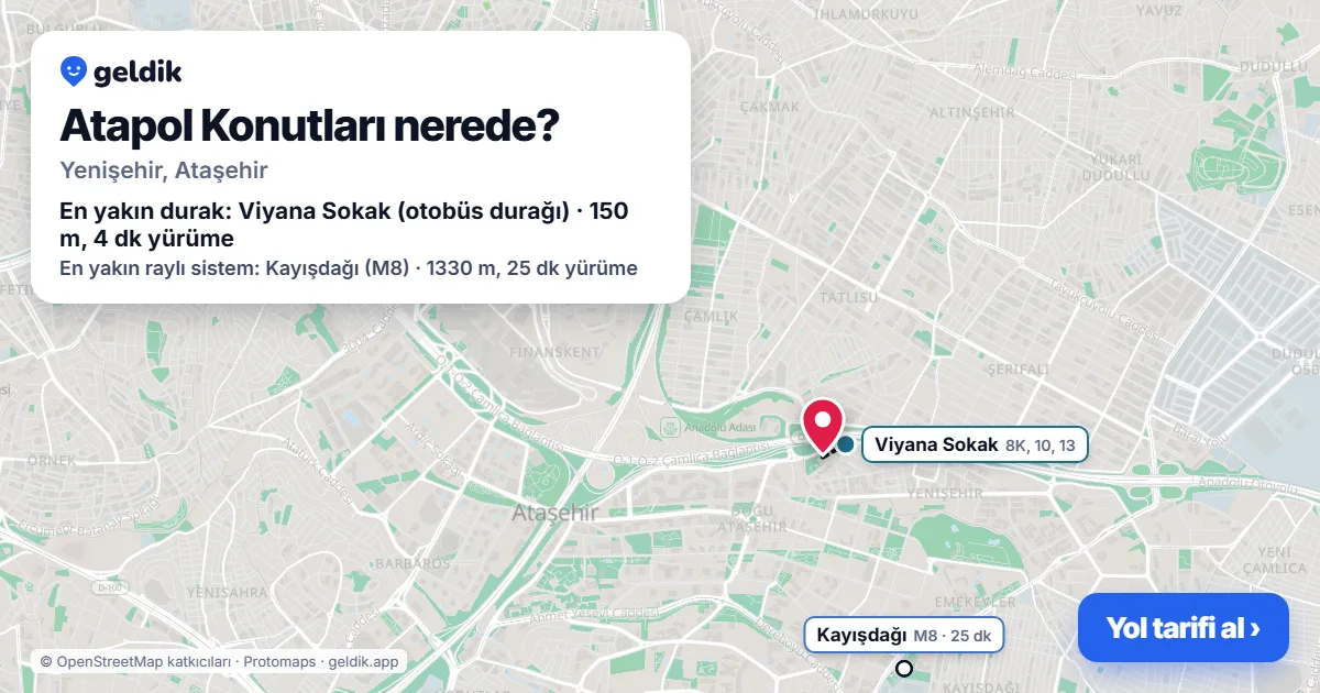 Where is Atapol Konutları: map with its location and the nearest stops, with walking times