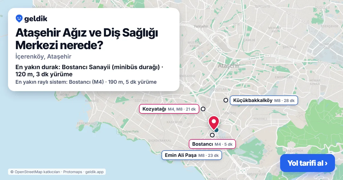Ataşehir Ağız ve Diş Sağlığı Merkezi nerede: haritada konumu ve en yakın duraklar, yürüme süreleriyle