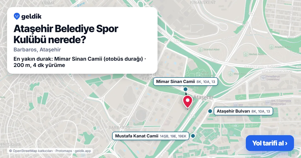 Ataşehir Belediye Spor Kulübü nerede: haritada konumu ve en yakın duraklar, yürüme süreleriyle