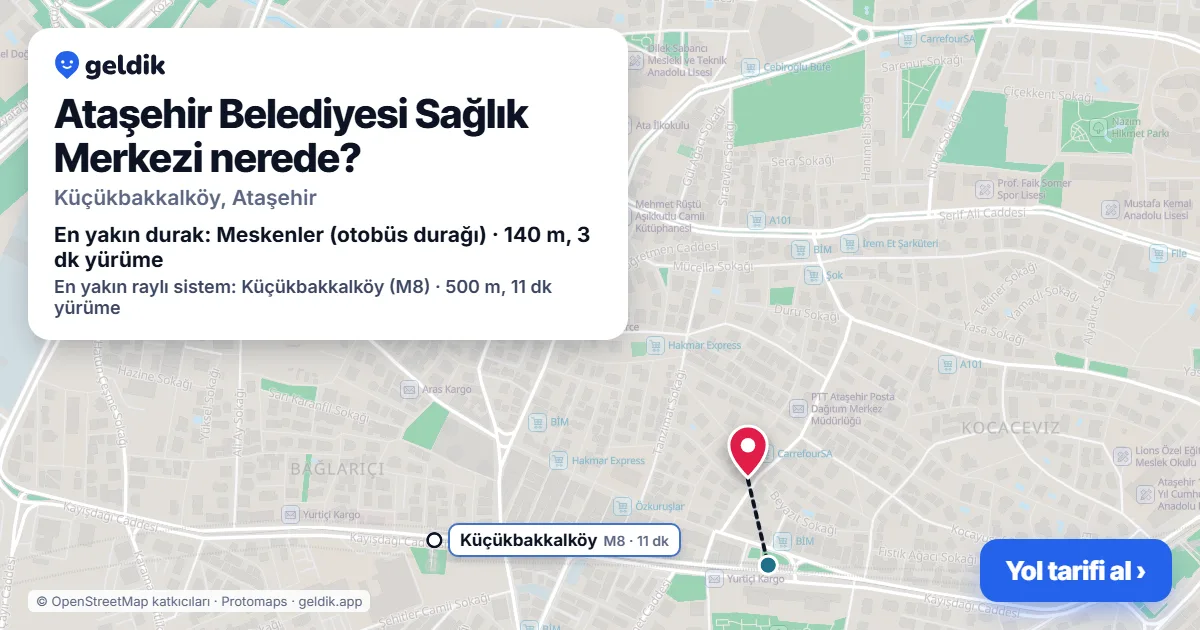 Where is Ataşehir Belediyesi Sağlık Merkezi: map with its location and the nearest stops, with walking times
