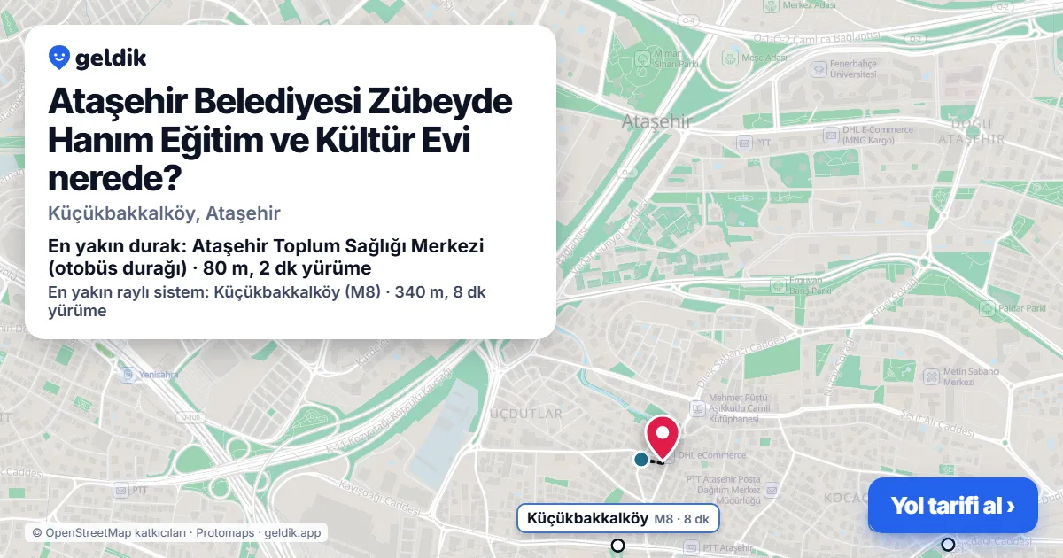 Where is Ataşehir Belediyesi Zübeyde Hanım Eğitim ve Kültür Evi: map with its location and the nearest stops, with walking times