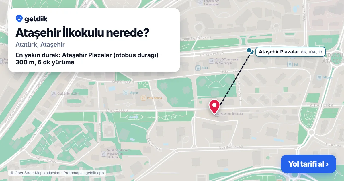 Ataşehir İlkokulu nerede: haritada konumu ve en yakın duraklar, yürüme süreleriyle