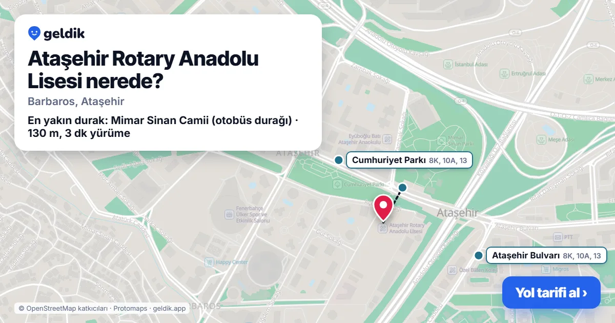 Ataşehir Rotary Anadolu Lisesi nerede: haritada konumu ve en yakın duraklar, yürüme süreleriyle