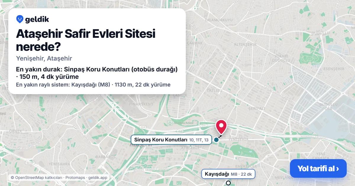Ataşehir Safir Evleri Sitesi nerede: haritada konumu ve en yakın duraklar, yürüme süreleriyle