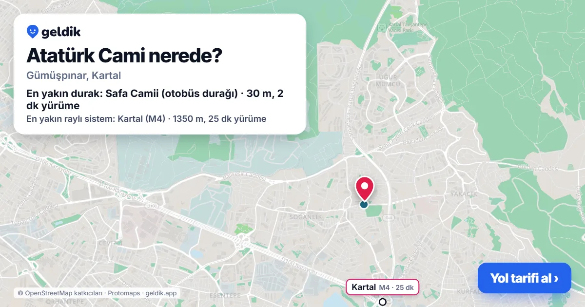 Where is Atatürk Cami: map with its location and the nearest stops, with walking times
