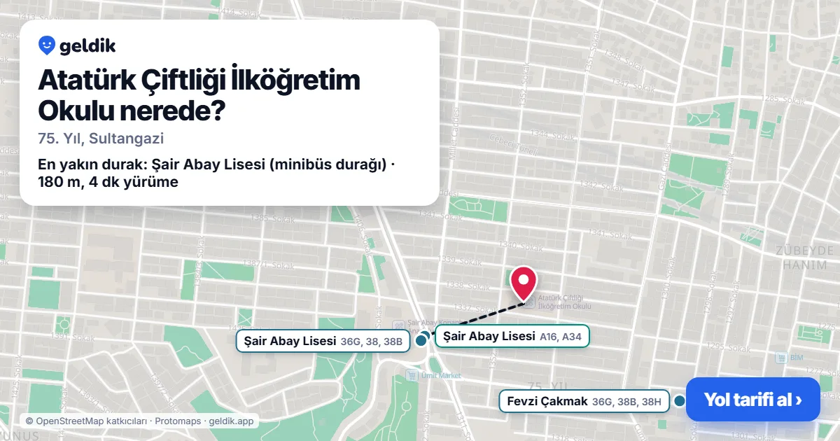 Where is Atatürk Çiftliği İlköğretim Okulu: map with its location and the nearest stops, with walking times