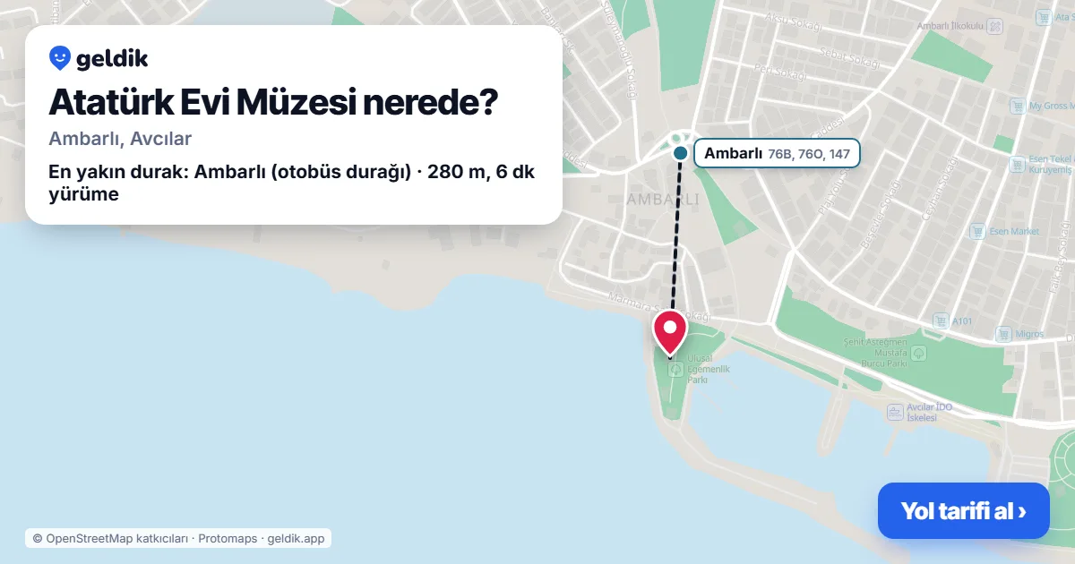Atatürk Evi Müzesi nerede: haritada konumu ve en yakın duraklar, yürüme süreleriyle