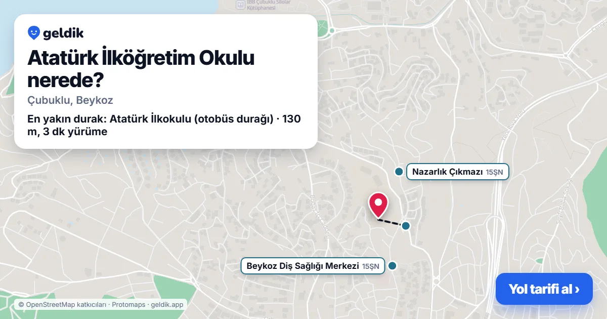 Atatürk İlköğretim Okulu nerede: haritada konumu ve en yakın duraklar, yürüme süreleriyle