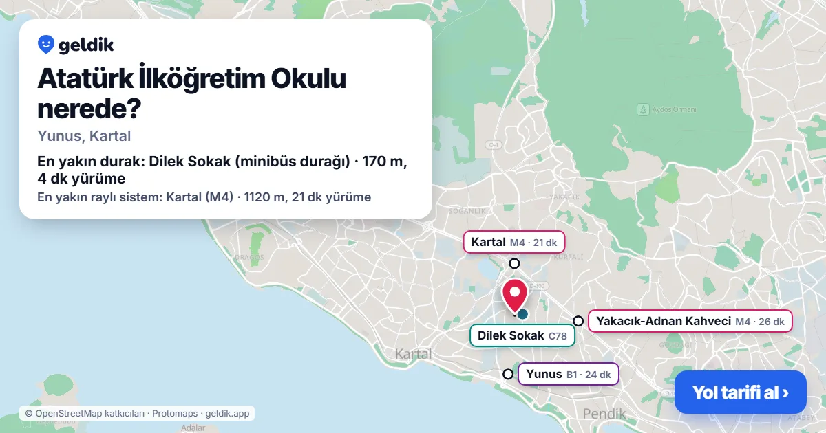 Atatürk İlköğretim Okulu nerede: haritada konumu ve en yakın duraklar, yürüme süreleriyle