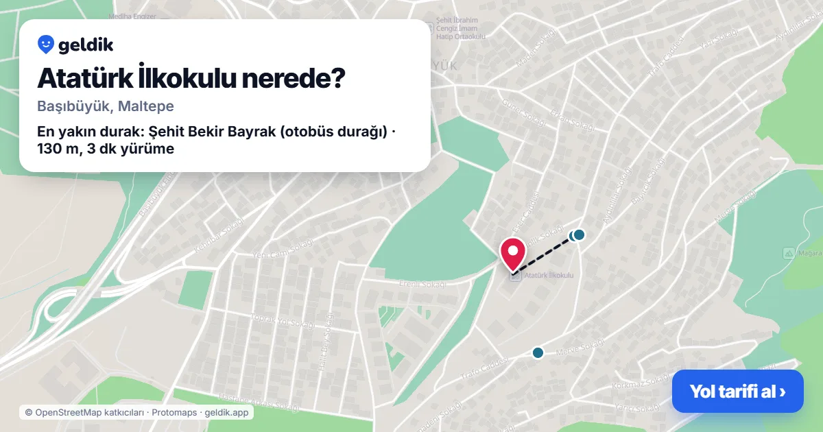 Atatürk İlkokulu nerede: haritada konumu ve en yakın duraklar, yürüme süreleriyle