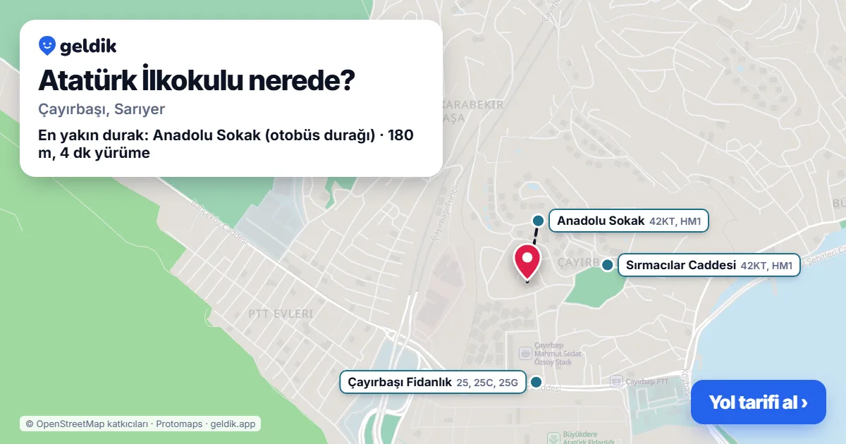 Atatürk İlkokulu nerede: haritada konumu ve en yakın duraklar, yürüme süreleriyle